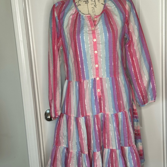 J Crew Women Pastel Pink Metallic Thread Cotton Belted Button Up Dress S - Picture 5 of 10